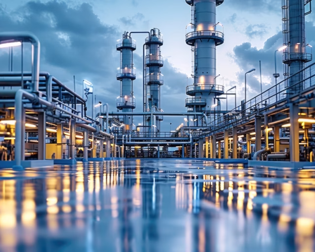 refinery plant at dusk with pipelines - GETEC